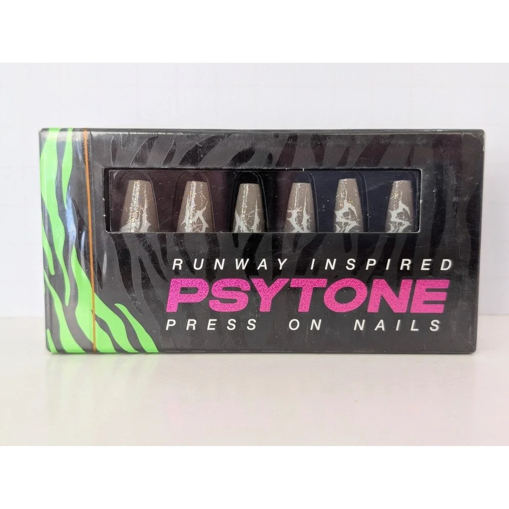 Psytone Runway Inspired Press On Nails Neutral Color, Glitter 3‎ Packs 24ct Kit
